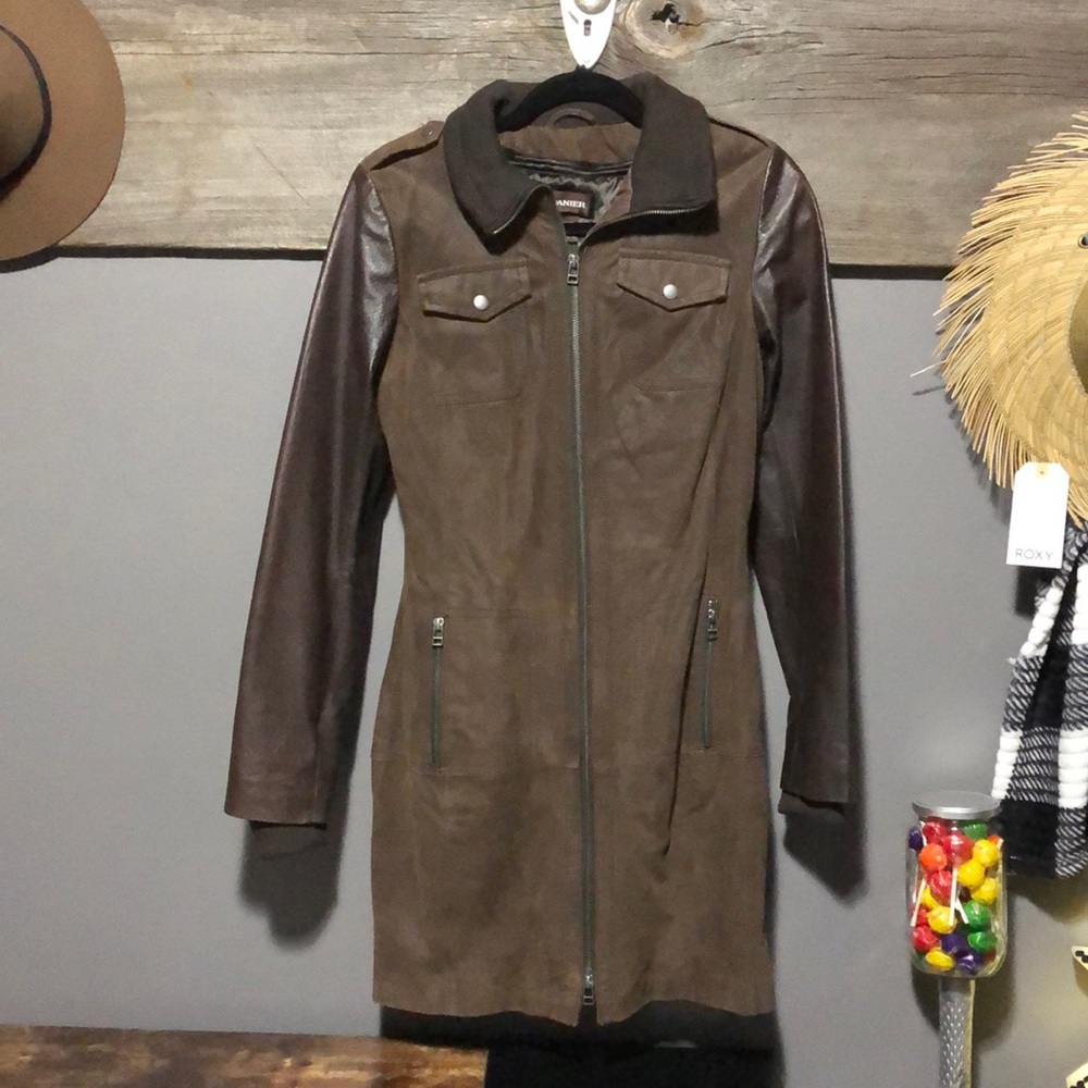 NWOT Danier brown leather and suede jacket trench coat